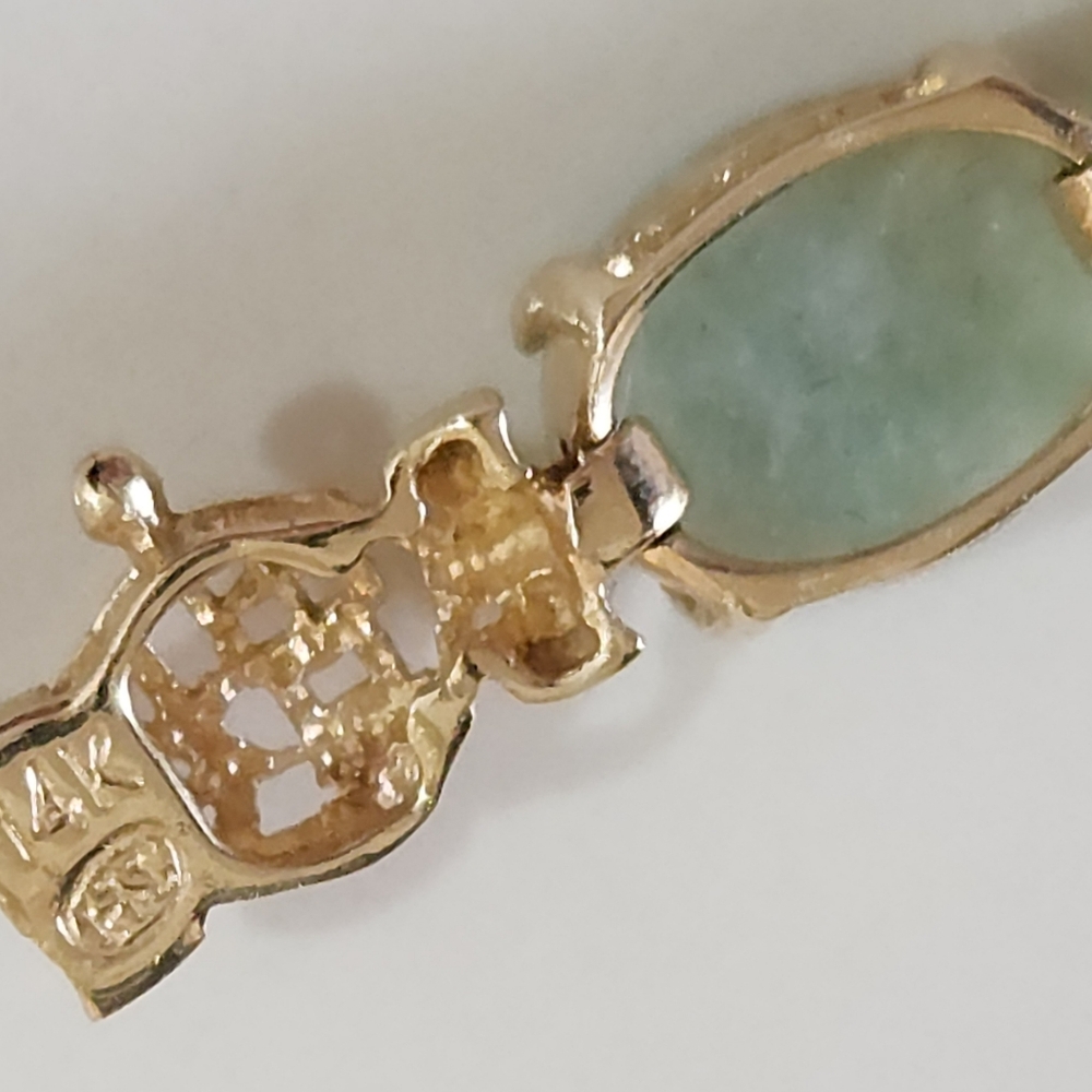 Vintage 14k Yellow Gold Jade & Peridot Chinese Character Tennis Bracelet 7.5 - Picture 7 of 9